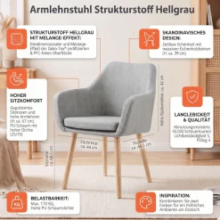 SalesFever Armlehnstuhl »Komfortabler Esszimmerstuhl mit Stil« () Stuhlbeine aus massivem Eichenholz