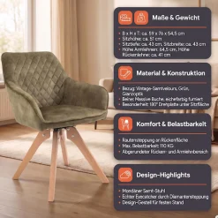 SalesFever Armlehnstuhl »Växjö - Esszimmerstuhl Komfort und Stil« () 1 Stk.Sitzkomfort neu definiert: 180° Drehplatte inklusive!