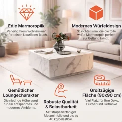 SalesFever Couchtisch »AlmerÃ­a Wohnzimmertisch: Beistelltisch mit Schwebe-Effekt« quadratisch 90x90 cm, in Marmoroptik foliert