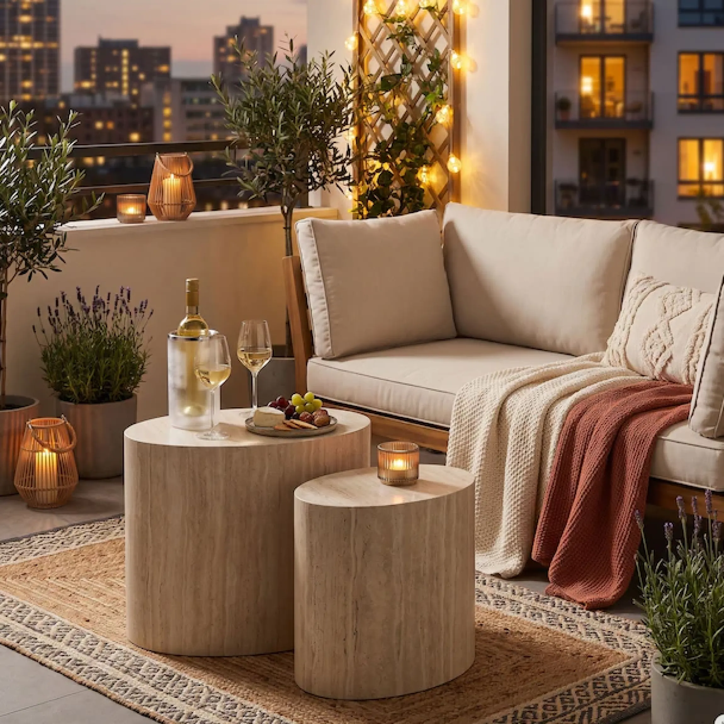 SalesFever Couchtisch »Almeria - Stilvoller Wohnzimmer- und Beistelltisch« Set, 2er Set, 2 Stk. tlg. oval, in Travertinoptik