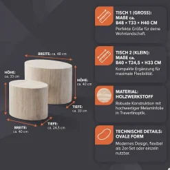 SalesFever Couchtisch »Almeria - Stilvoller Wohnzimmer- und Beistelltisch« Set, 2er Set, 2 Stk. tlg. oval, in Travertinoptik