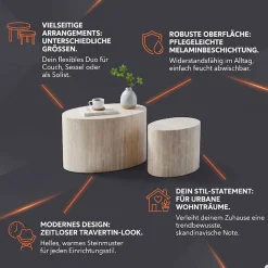 SalesFever Couchtisch »Almeria - Stilvoller Wohnzimmer- und Beistelltisch« Set, 2er Set, 2 Stk. tlg. oval, in Travertinoptik