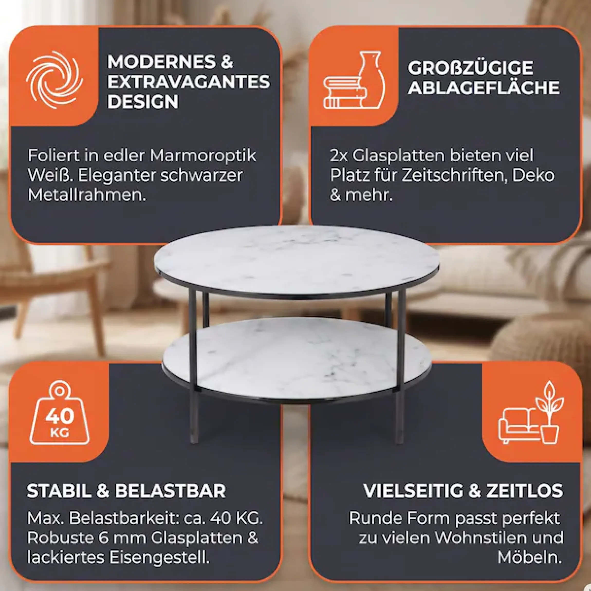 SalesFever Couchtisch »Caorle Coffeetable im minimalistischen Stil« Eleganz trifft Stil: Tischplatten in Marmoroptik