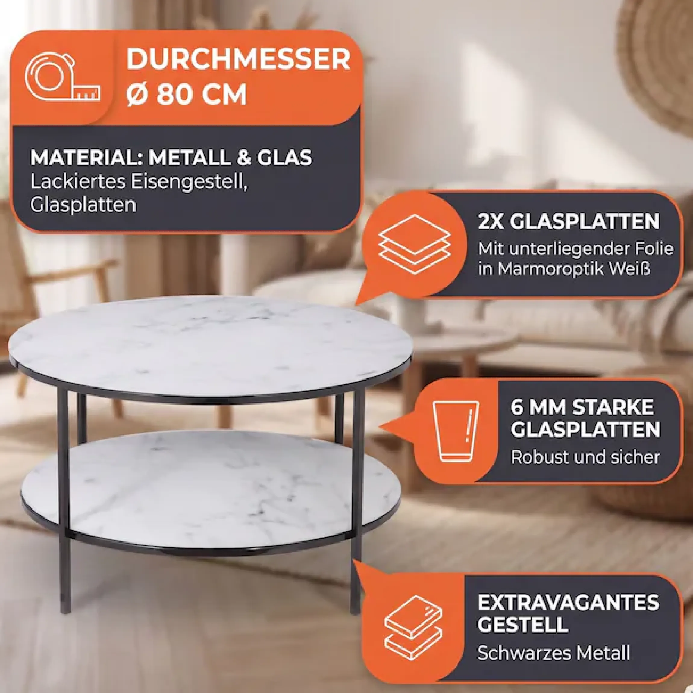 SalesFever Couchtisch »Caorle Coffeetable im minimalistischen Stil« Eleganz trifft Stil: Tischplatten in Marmoroptik