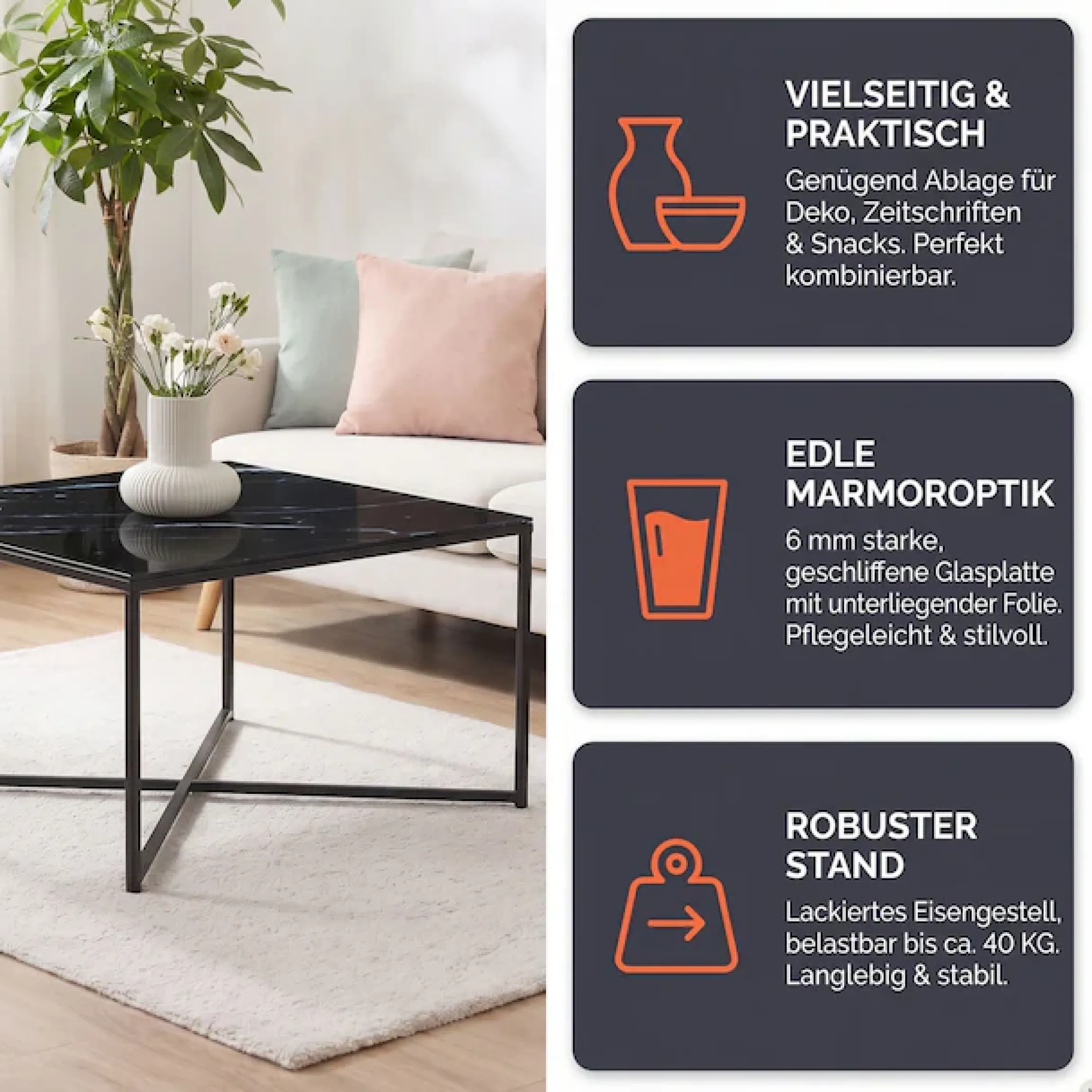 SalesFever Couchtisch »Caorle Coffeetable im eleganten Stil« Eleganz trifft Funktion: Tischplatte in Marmoroptik