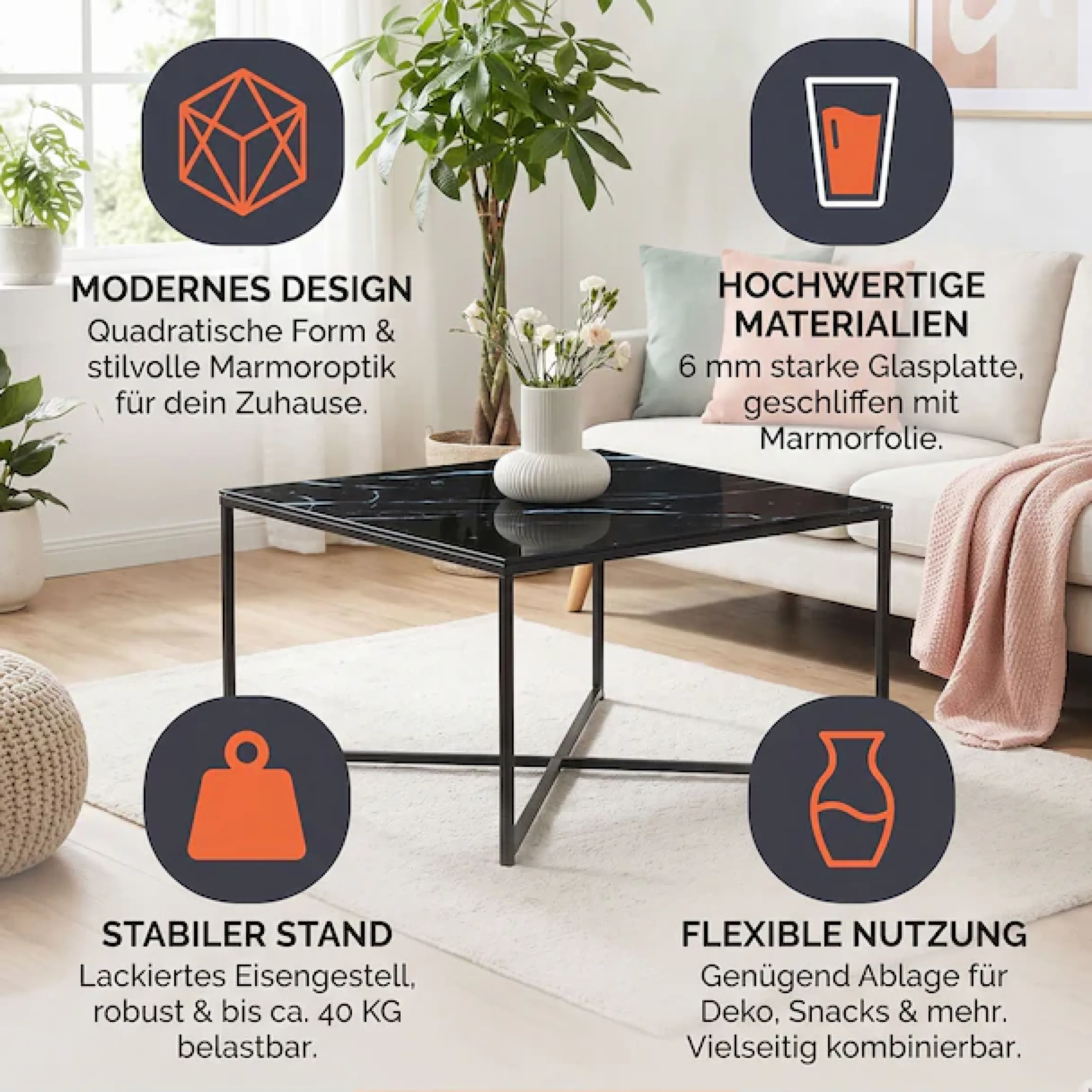 SalesFever Couchtisch »Caorle Coffeetable im eleganten Stil« Eleganz trifft Funktion: Tischplatte in Marmoroptik