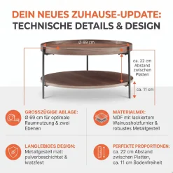 SalesFever Couchtisch »Chicago mit 2 Ablageflächen – moderner Design-Coffee-Table« 1 Stk. tlg. Stilvoller Wohnzimmertisch mit Stauraum, Holz & Metall