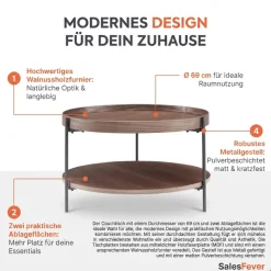 SalesFever Couchtisch »Chicago mit 2 Ablageflächen – moderner Design-Coffee-Table« 1 Stk. tlg. Stilvoller Wohnzimmertisch mit Stauraum, Holz & Metall