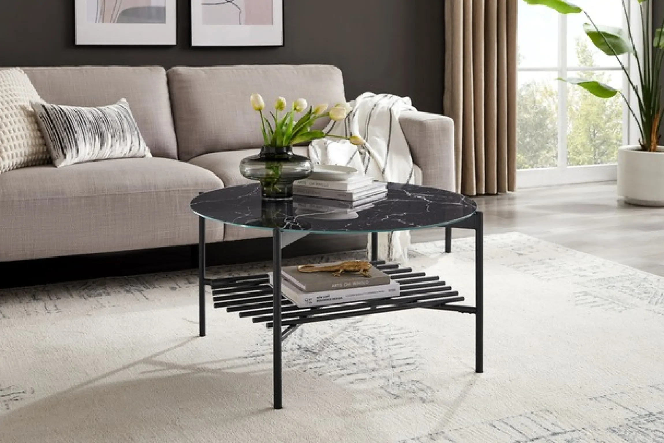 SalesFever Couchtisch »Coffeetable Wohnzimmertisch im minimalistischen Stil« 1 Stk. tlg. Glasplatte in Marmoroptik