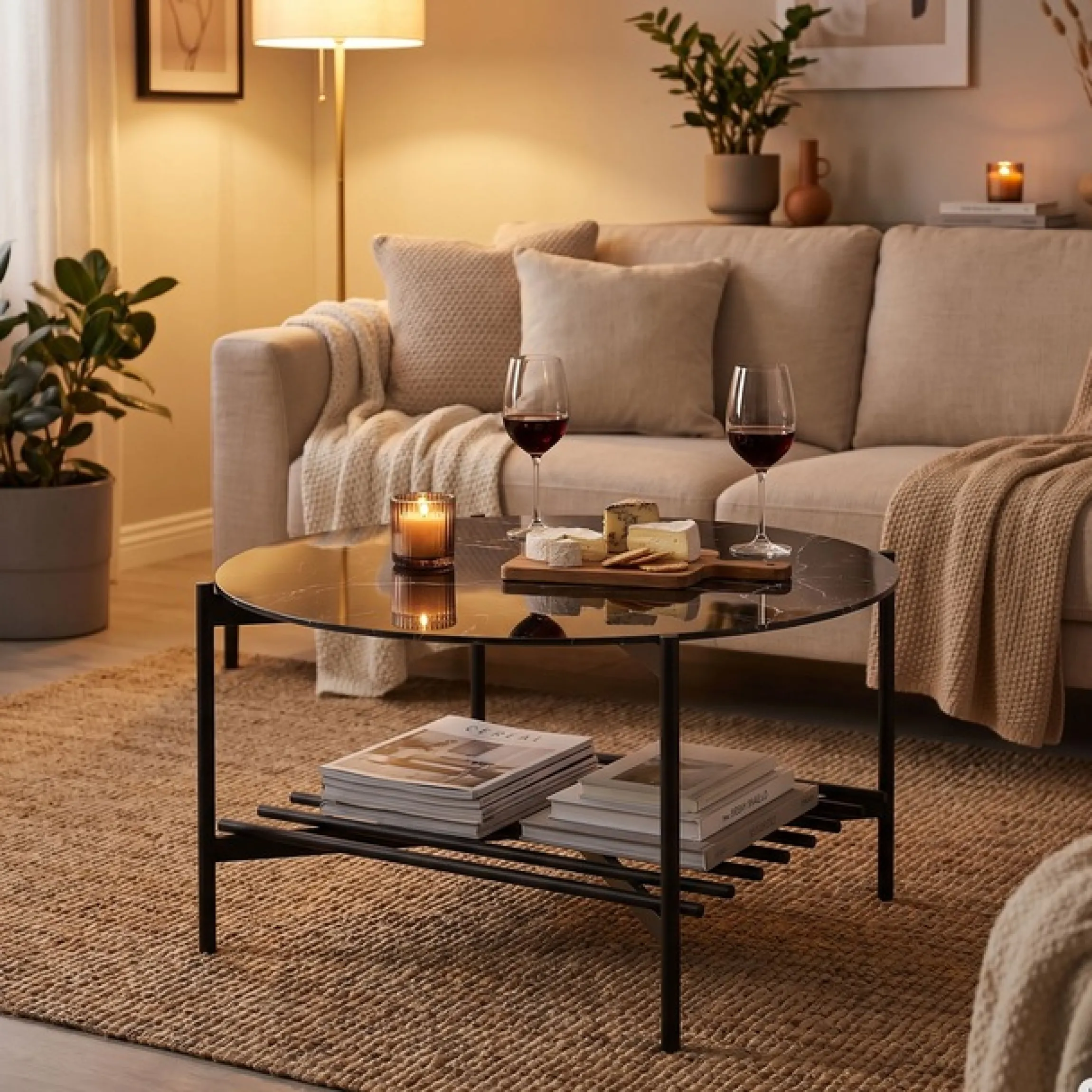 SalesFever Couchtisch »Coffeetable Wohnzimmertisch im minimalistischen Stil« 1 Stk. tlg. Glasplatte in Marmoroptik