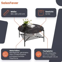 SalesFever Couchtisch »Coffeetable Wohnzimmertisch im minimalistischen Stil« 1 Stk. tlg. Glasplatte in Marmoroptik