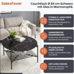 SalesFever Couchtisch »Coffeetable Wohnzimmertisch im minimalistischen Stil« 1 Stk. tlg. Glasplatte in Marmoroptik