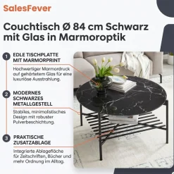 SalesFever Couchtisch »Coffeetable Wohnzimmertisch im minimalistischen Stil« 1 Stk. tlg. Glasplatte in Marmoroptik