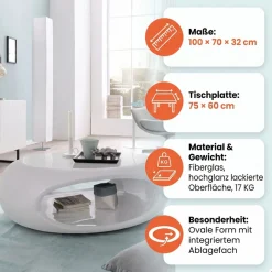 SalesFever Couchtisch »Coffeetable im minimalistischen Stil« komplett aus hochwertigem Fiberglas