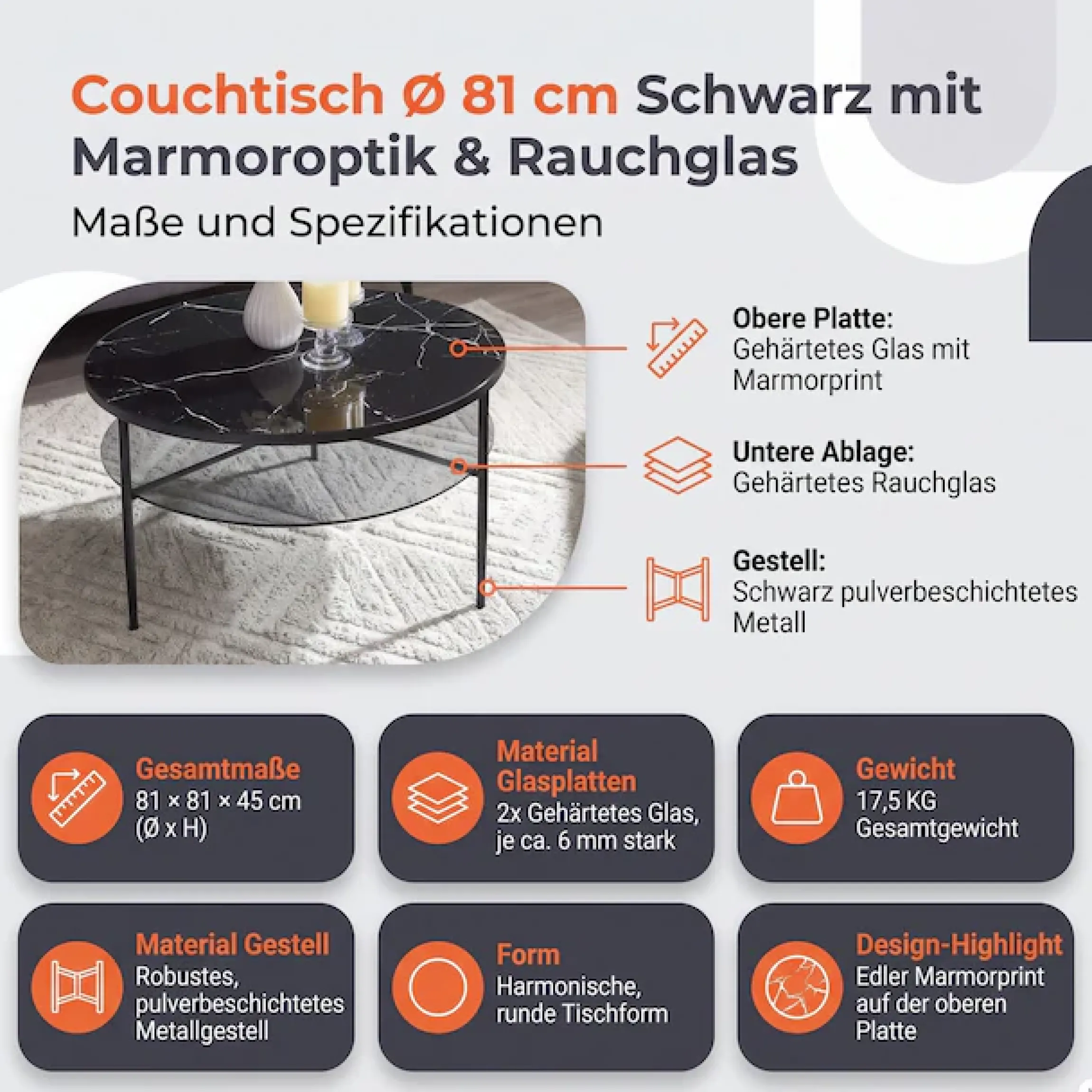 SalesFever Couchtisch »Designer Couchtisch« 1 Stk. tlg. Tischplatte in Marmoroptik