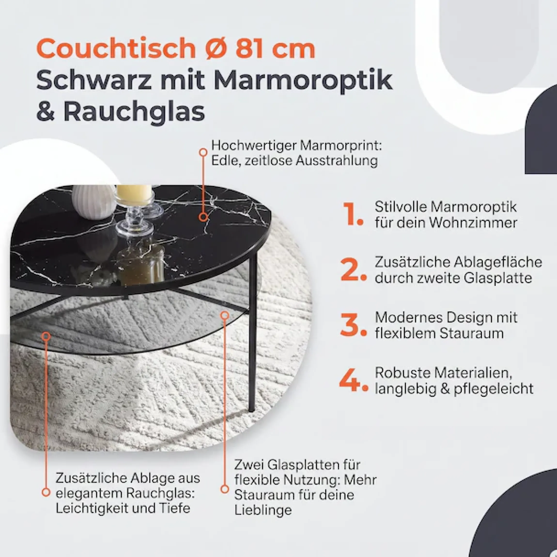 SalesFever Couchtisch »Designer Couchtisch« 1 Stk. tlg. Tischplatte in Marmoroptik