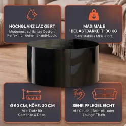 SalesFever Couchtisch »Design-Couchtisch Hochglanz weiß, Ø 60 cm« Moderner Wohnzimmertisch aus Holz hochglanz lackiert