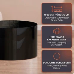 SalesFever Couchtisch »Design-Couchtisch Hochglanz weiß, Ø 60 cm« Moderner Wohnzimmertisch aus Holz hochglanz lackiert