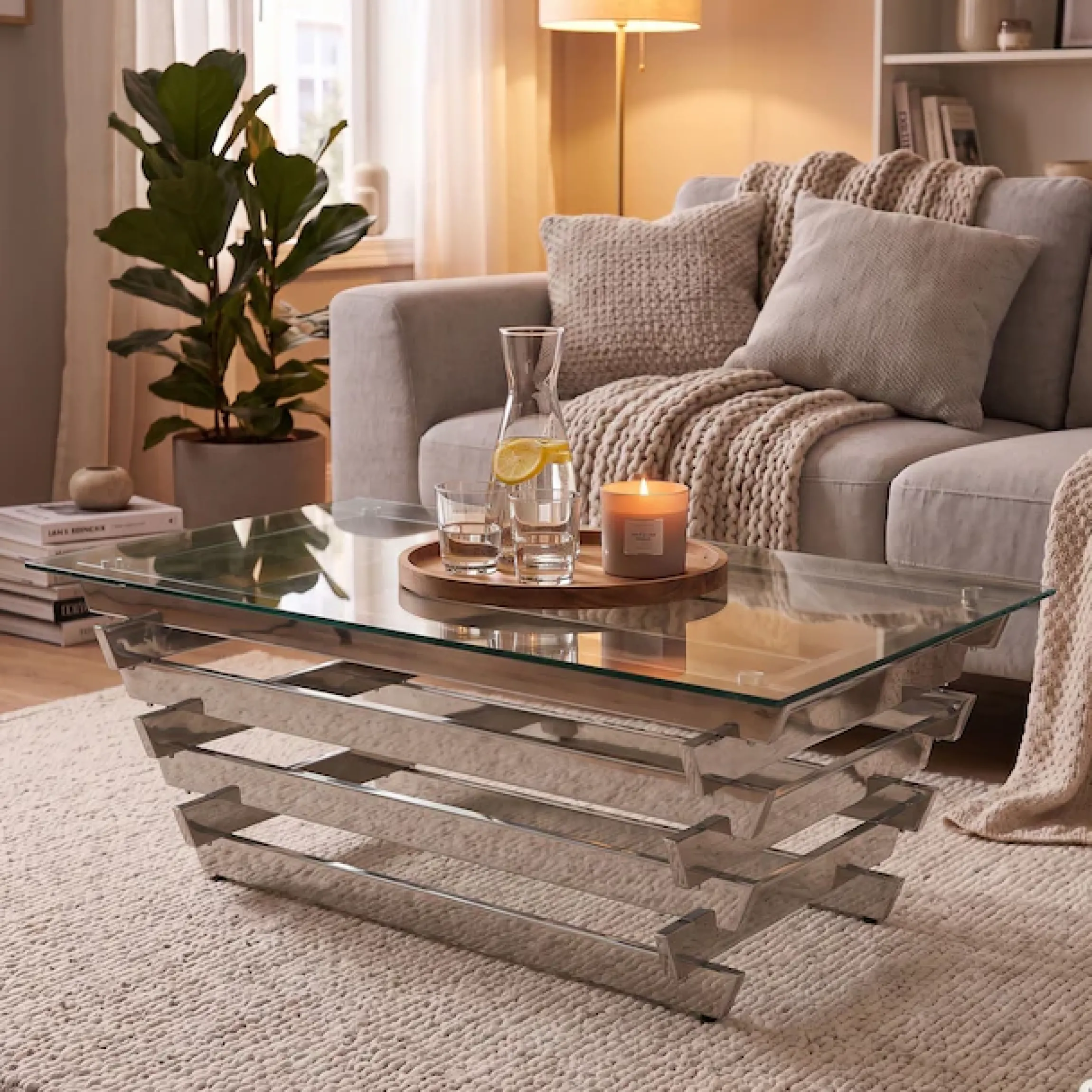 SalesFever Couchtisch »Eleganter Tisch für Wohnzimmer« Edles Design-Gestell aus rostfreiem Stahl