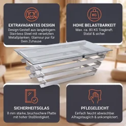SalesFever Couchtisch »Eleganter Tisch für Wohnzimmer« Edles Design-Gestell aus rostfreiem Stahl