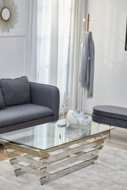 SalesFever Couchtisch »Eleganter Tisch für Wohnzimmer« Edles Design-Gestell aus rostfreiem Stahl