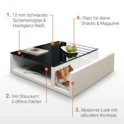 SalesFever Couchtisch »Eleganter Wohnzimmertisch« Praktisch mit integriertem Seiten-Magazinfach
