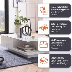 SalesFever Couchtisch »im minimalistischen Stil« Elegante Tischplatte aus robustem Kristallglas