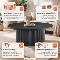 SalesFever Couchtisch »mit Massivholz-Lamellen, Ø 85cm« 1 Stk. tlg. Moderner Wohnzimmertisch aus Holz in natürlichem Look