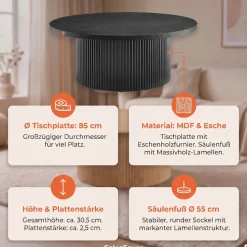 SalesFever Couchtisch »mit Massivholz-Lamellen, Ø 85cm« 1 Stk. tlg. Moderner Wohnzimmertisch aus Holz in natürlichem Look