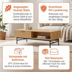 SalesFever Couchtisch »Visby Coffeetableh für stilvolles Wohnen« Eiche Echtholzfurnier