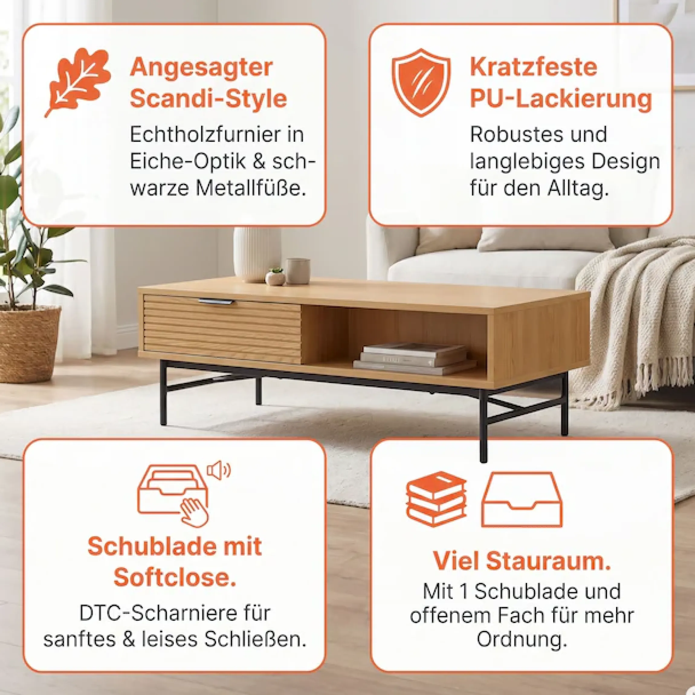 SalesFever Couchtisch »Visby Coffeetableh für stilvolles Wohnen« Eiche Echtholzfurnier
