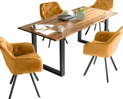 SalesFever Essgruppe »Essgruppe für stilvolles Speisen« Set, 5 Stk. tlg. 5-teiliges Set: Drehstühle und Tisch mit authentischer Baumkante