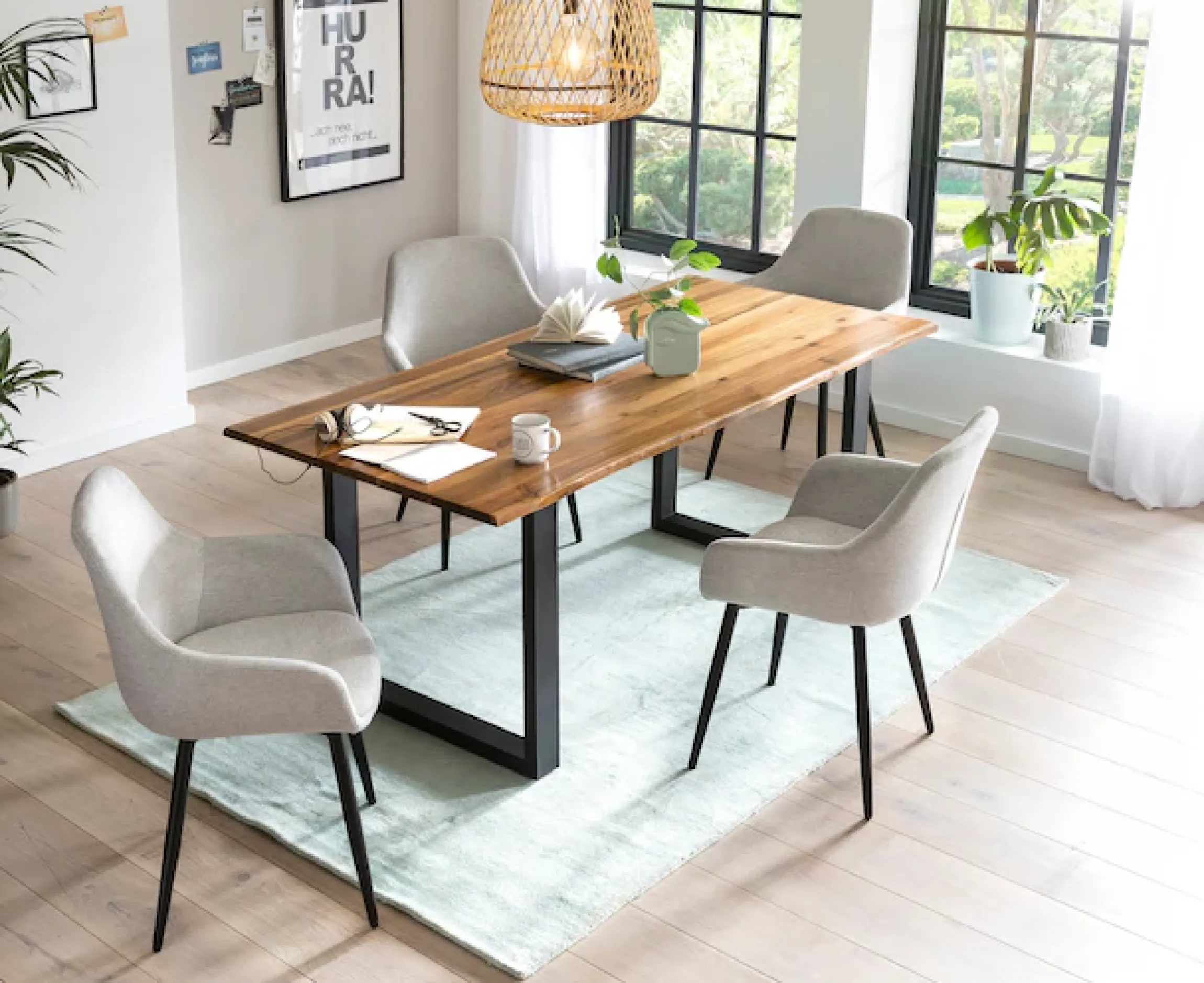 SalesFever Essgruppe »für stilvolles Speisen« Set, 5 Stk. tlg. 5-teiliges Set mit authentischer Baumkanten-Tischplatte