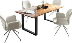 SalesFever Essgruppe »Stilvolle Tischgruppe« Set, 5 Stk. tlg. 5-teiliges Set: Tischplatte mit Baumkante, rostfreies Edelstahlgestell