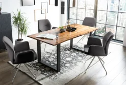 SalesFever Essgruppe »Tischgruppe für gemütliche Familienabende« Set, 5 Stk. tlg. Tischplatte mit echter Baumkante, Gestell aus rostfreiem Edelstahl