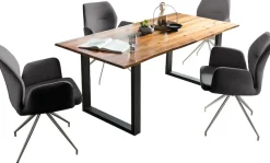 SalesFever Essgruppe »Tischgruppe für gemütliche Familienabende« Set, 5 Stk. tlg. Tischplatte mit echter Baumkante, Gestell aus rostfreiem Edelstahl