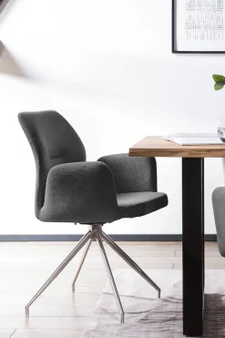 SalesFever Essgruppe »Tischgruppe für gemütliche Familienabende« Set, 5 Stk. tlg. Tischplatte mit echter Baumkante, Gestell aus rostfreiem Edelstahl