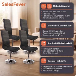 SalesFever Esszimmerstuhl »Komfortabler Armlehnstuhl zum Relaxen« (Set) 4 Stk.mit Drehfunktion