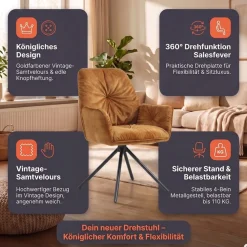 SalesFever Esszimmerstuhl »Ottawa Armlehnstuhl: Rückzugsort im Esszimmer« () 1 Stk.360° Drehbarer Esszimmersessel mit Armlehnen - 1 Stück