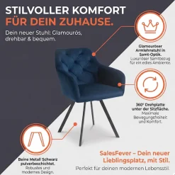 SalesFever Esszimmerstuhl »Toronto Stuhl - Stilvoller Armlehnstuhl mit Steppungen« () 1 Stk.Esszimmersessel, 360° Drehplatte unter der Sitzfläche