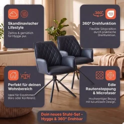 SalesFever Esszimmerstuhl »Vancouver Armlehnstuhl fürs Esszimmer« (Set) 2 Stk.Esszimmersessel, Rückenlehne mit Rautensteppung, 360° Drehfunktion