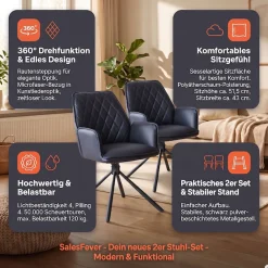 SalesFever Esszimmerstuhl »Vancouver Armlehnstuhl fürs Esszimmer« (Set) 2 Stk.Esszimmersessel, Rückenlehne mit Rautensteppung, 360° Drehfunktion