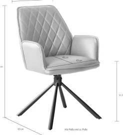 SalesFever Esszimmerstuhl »Vancouver Armlehnstuhl fürs Esszimmer« (Set) 2 Stk.Esszimmersessel, Rückenlehne mit Rautensteppung, 360° Drehfunktion