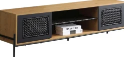 SalesFever Lowboard »York Design Lowboard für stilvolle Wohnräume« Kommode: Stilvoller Fernsehtisch mit mattschwarzem Polyrattan-Einsatz