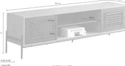 SalesFever Lowboard »York Design Lowboard für stilvolle Wohnräume« Kommode: Stilvoller Fernsehtisch mit mattschwarzem Polyrattan-Einsatz