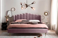 SalesFever Polsterbett »Komfortables Bett für erholsamen Schlaf« Eleganz trifft Komfort: Samt-Bezug, goldfarbene Metallfüße