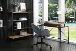SalesFever Schreibtisch »York Arbeitsplatz Deluxe« Metallrahmen-Ablage mit Polyrattan in Geflechtoptik