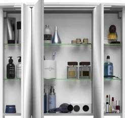 Saphir Badezimmerspiegelschrank »Serie 4010 Badezimmer-Spiegelschrank inkl. LED-Beleuchtung im Kranz« Badschrank 82 cm breit, 3 Türen, 6 Glas-Einlegeböden, inkl Türdämpfer