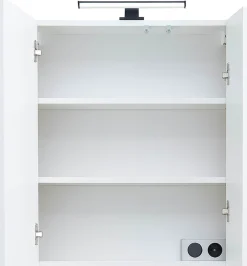 Saphir Badezimmerspiegelschrank »Quickset 395 Badschrank, 2 Spiegeltüren, 2 Einlegeböden, 60 cm breit« inkl. LED-Beleuchtung, Türdämpfer, Schalter-/Steckdosenkombination