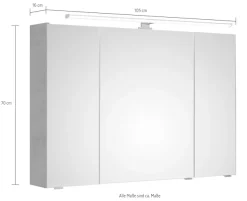 Saphir Badezimmerspiegelschrank »Quickset 945 Badschrank, 3 Spiegeltüren, 6 Einlegeböden, 105 cm breit« inkl. LED-Beleuchtung, Türdämpfer, Schalter-/Steckdosenkombination